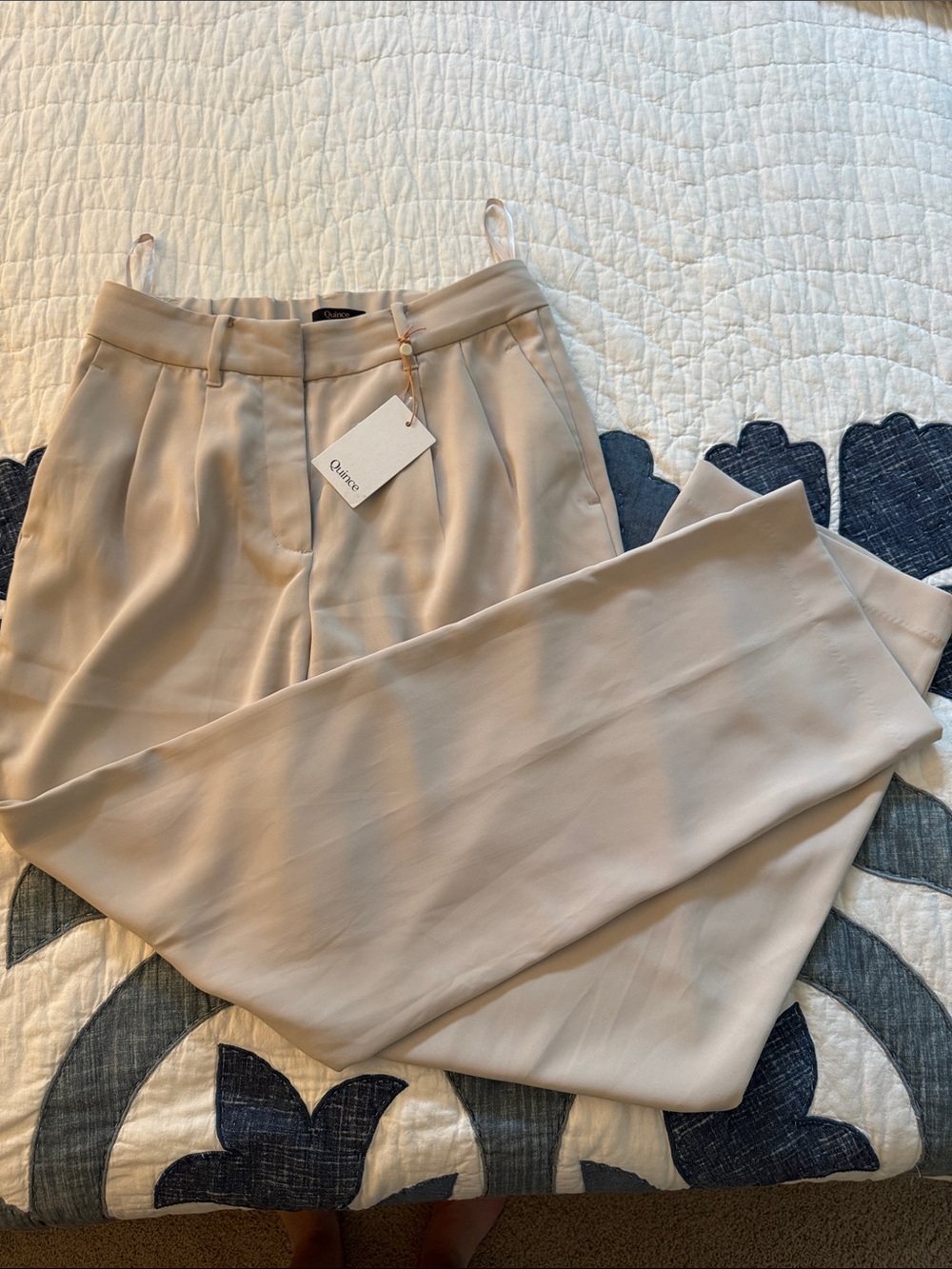 Quince Stretch Crepe Pleated Wide Leg Pants High-Waist in Sand